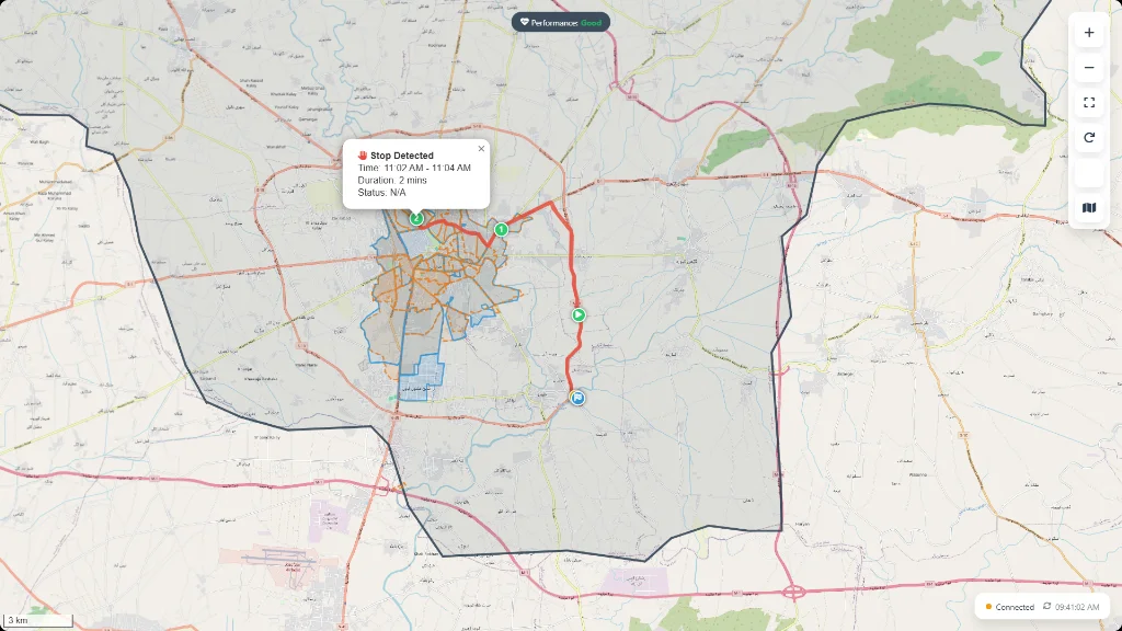 Mission Route Tracking, Sequence Playback and Stop Duration Auditing